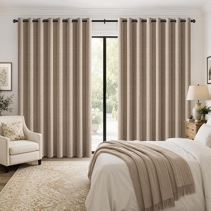 MIULEE Extra Wide 100% Blackout Linen Curtains 100x96 Copper Brown | Room - Image 2