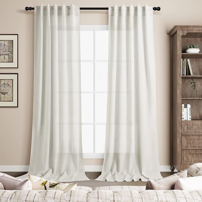 2 Panels Set Cream Linen Curtains 108 inches Long - Image 7