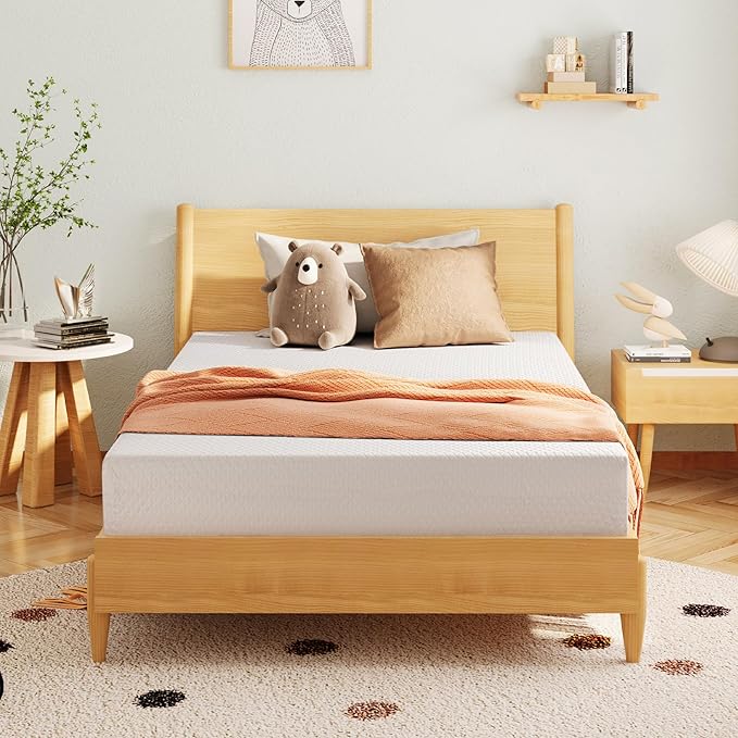 EGOHOME 6 Inch Twin Mattress for Kids, Memory Foam Mattress with Cooling Green Tea Gel, Relieve Pressure with Medium Firm Support, CertiPUR-US Certified, 75''L x 38''W, White