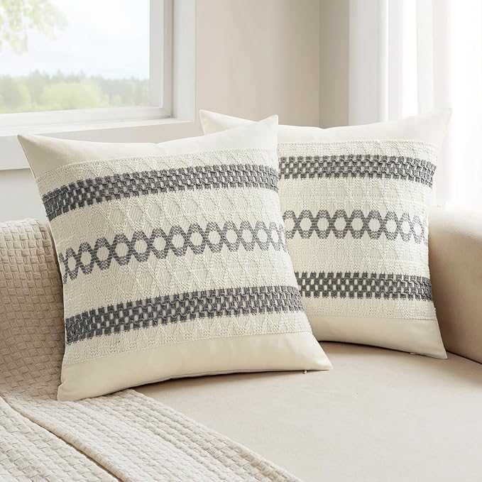 MIULEE Set of 2 Gray Boho Decorative Pillow Covers 20x20 Inch | Farmhouse Couch by MIULEE