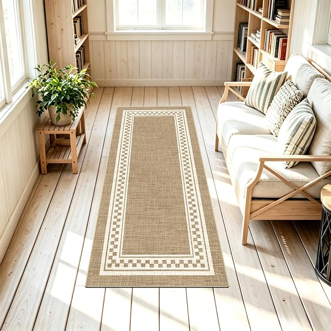 Faux Linen Washable Runner Rug Absorbent Surface 2x6 Warm Brown | Non-Slip TPR - Image 9