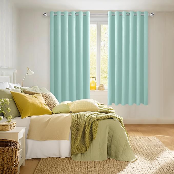 Room Darkening Curtains for Bedroom, 70 x 63 Inches, 2 Panels, Aqua | Thermal - Image 2
