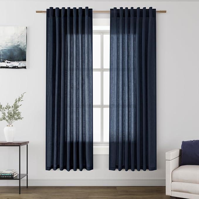 Navy Blue Semi Sheer Curtains 72 Inches Long 2 Panels Set by Nanspring