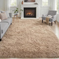 Area Rug Living Room Bedroom: 4x6 Fluffy Plush Shag Carpet Beige | by Luxturiy