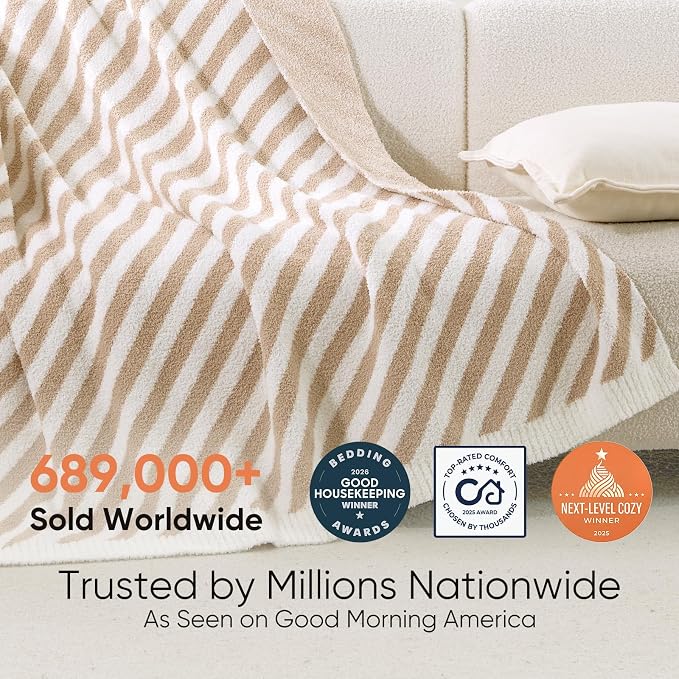 Snuggle Sac Ultra Soft Throw Blanket, Cozy Knitted, Fuzzy Knit Striped - Image 3