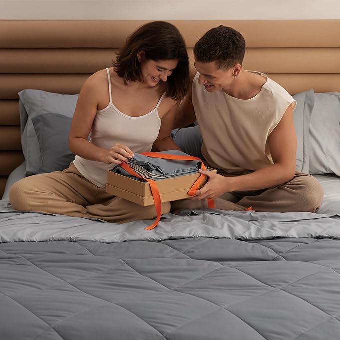 Bedsure Full Size Comforter Set - 7 Pieces Reversible Grey Bedding, Full Size Bed Set for All Seasons, Bed in a Bag with Down Alternative Comforter, Sheets, Pillowcases & Shams