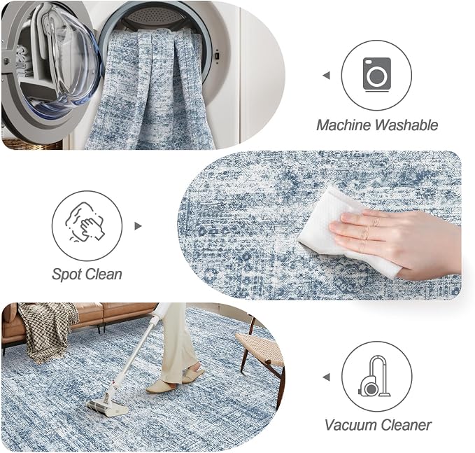 Soalmost 9x12 Area Rugs for Living Room Washable Rug Non-Slip Blue | Large - Image 4