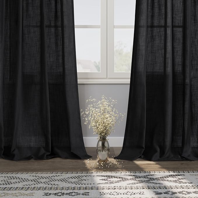 Black Semi Sheer Linen Curtains 84 inch Length - Image 5