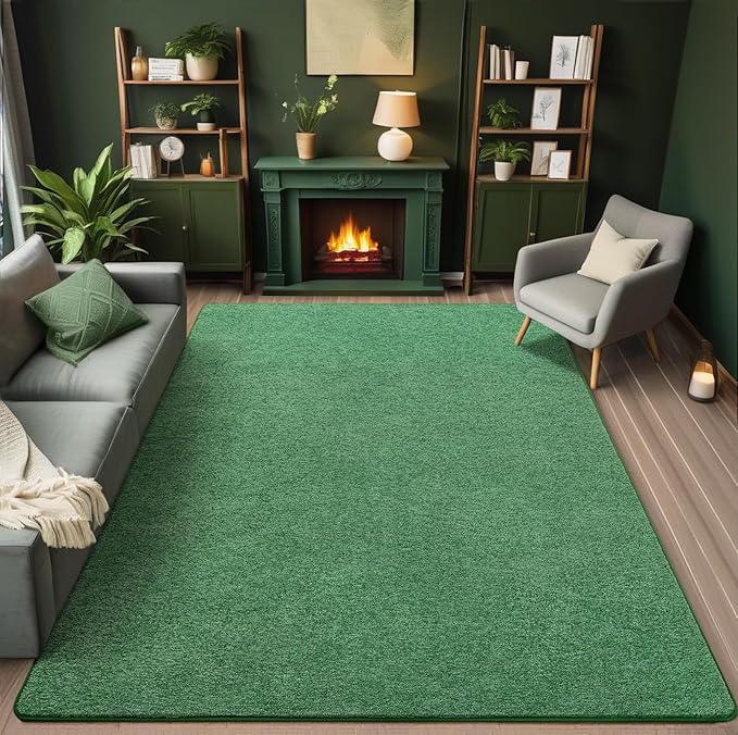 5x7 Area Rugs for Living Room Non Slip Dorm Bedroom Rug, Matte Green | Modern - Image 2