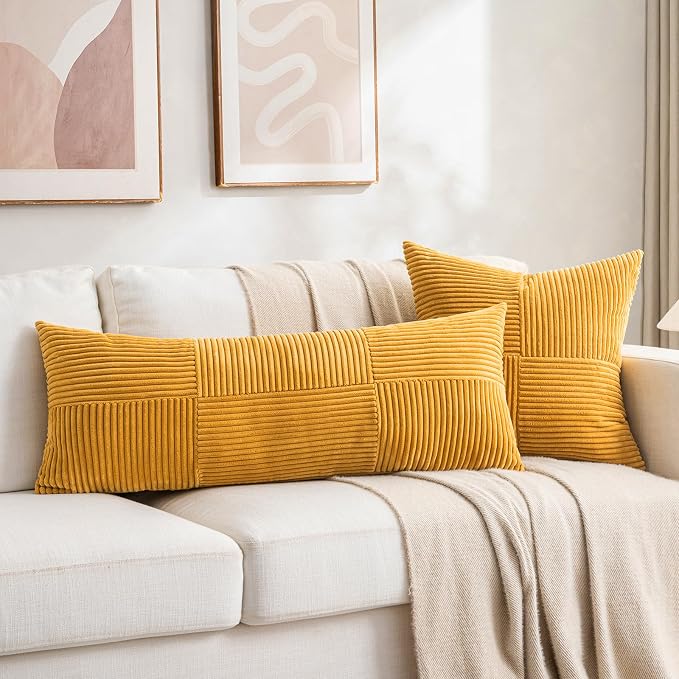 Fancy Homi Set of 2 Gold Yellow Boho Long Lumbar Body Decorative Throw Pillow - Image 5