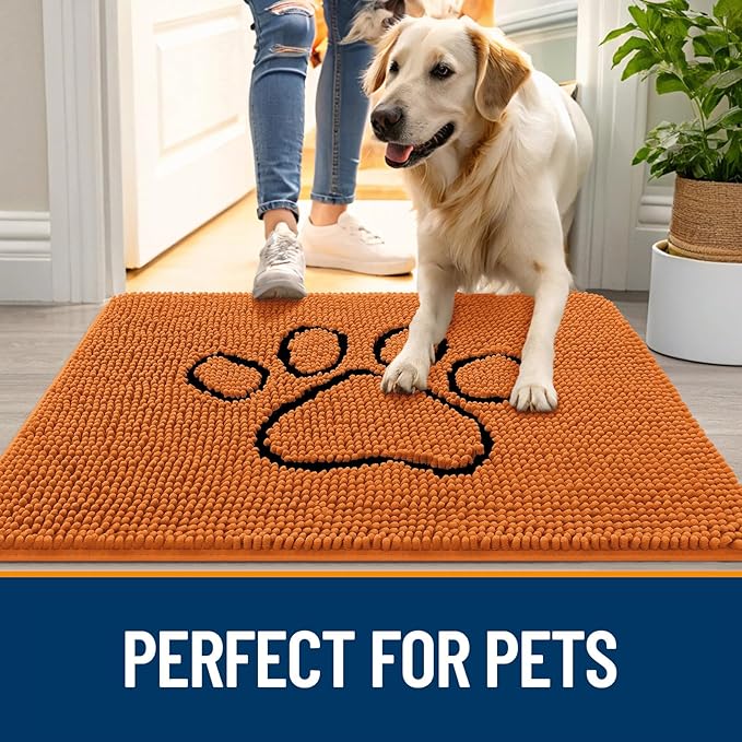 OLANLY Dog Door Mat for Muddy Paws 30x20, Paw Print Design Chenille Mud Mat | - Image 6