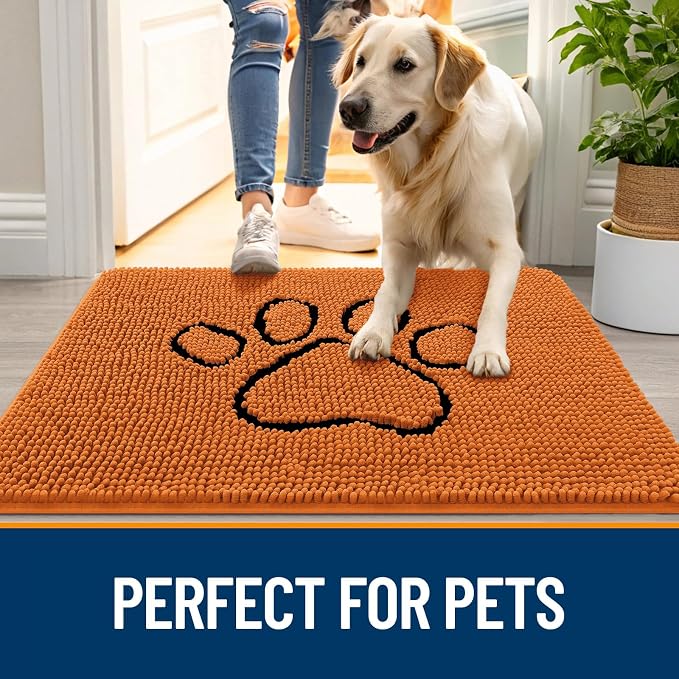 OLANLY Dog Door Mat for Muddy Paws 36x24, Paw Print Design Chenille Mud Mat | - Image 6