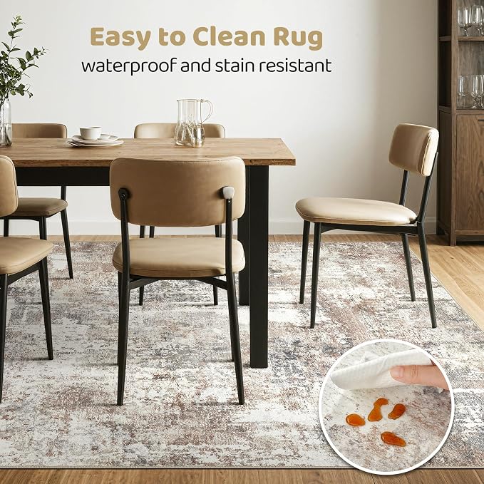 LOONGRUG 7x9 Area Rug Washable Large Neutral Modern Living Room Rugs | Abstract - Image 6