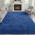 Area Rug Living Room Bedroom: 5x7 Fluffy Plush Shag Carpet Blue | by Luxturiy