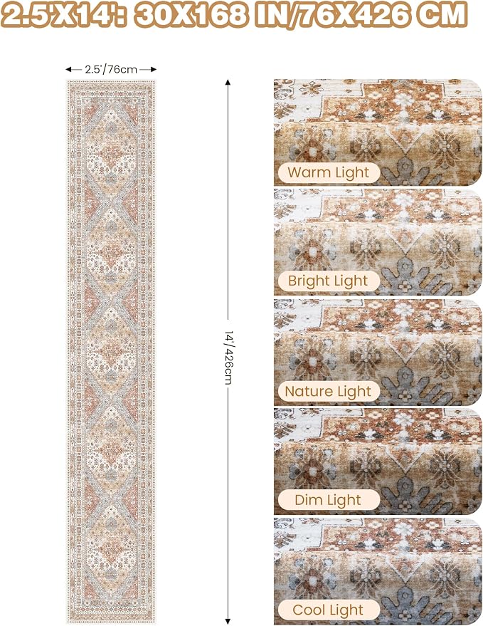 Washable Runner Rug 2.5x14, Long Kitchen Rugs Non-Slip, Soft Hallway Runner - Image 2