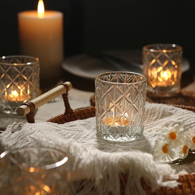 36 Pack Votive Candle Holders for Table Centerpieces, Clear Glass DIY Wax Filling Romance Tealight Candle Holders for Wedding Decor, Gift, Home Decoration（Clear,36）