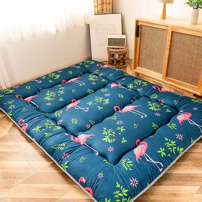 MAXYOYO Flamingo Japanese Floor Mattress Futon Daybed Cushion Boys Girls Foldable Bed Camping Futon Mattress for Adults Floor Lounger Bed Couches Topper, Twin Size