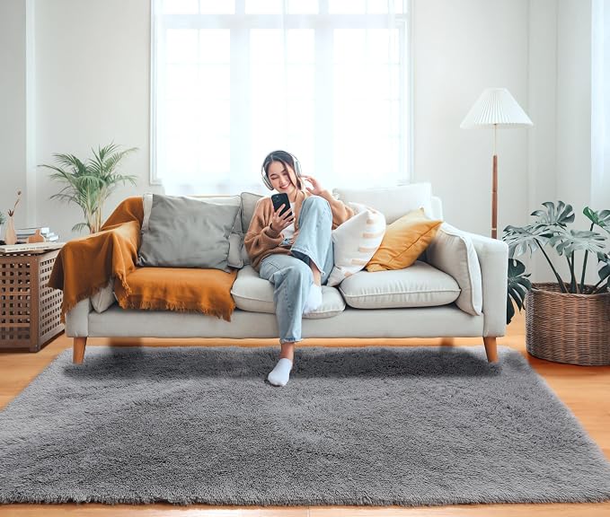 Grey Area Rugs for Bedroom Living Room, Fluffy Fuzzy Shag Shaggy 4x6 Bedside Rug - Image 8