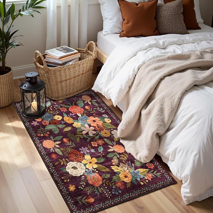 Purple Floral Hallway Runner Rug 2x5 - Image 2