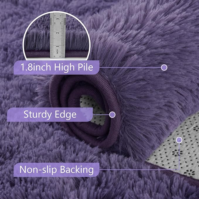 8x10 Extra Large Taro Purple Fluffy Area Rug Non-Slip - Image 6