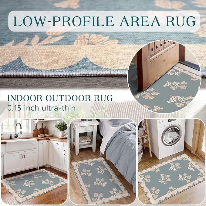Front Door Mat Indoor Outside Entrance 2x3 Blue Scalloped Entry Rug | Non-Slip - Image 7
