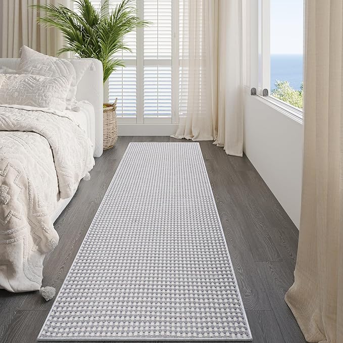 Hallway Runner Rug Extra Long Kitchen Runner Washable Gray 2x8 ft | Boho Woven - Image 8