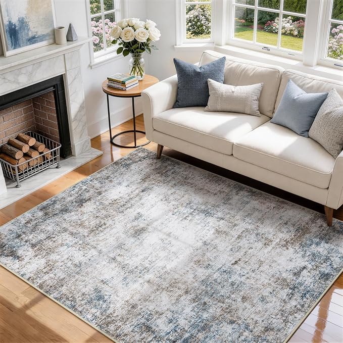 5x7 Area Rugs for Living Room Washable Bedroom Dining Room Brown Blue | Modern by Aelenmu