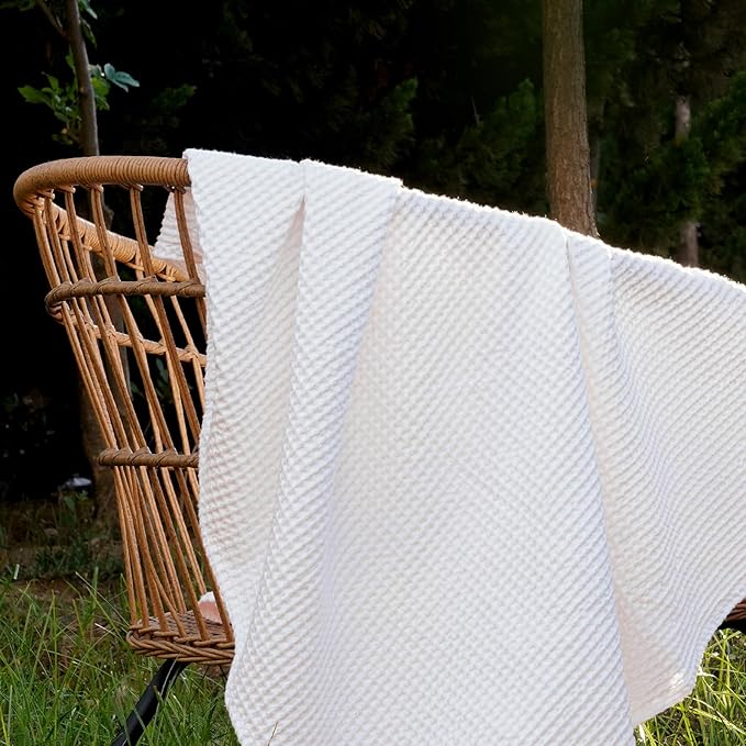 PHF 100% Cotton Waffle Weave Throw Blanket 50" x 60"-Lightweight Cozy Washed Soft Breathable Throw Blanket for Adults and Kids-Great Blanket Layer for Couch Bed Sofa-Elegant Home Decoration- White