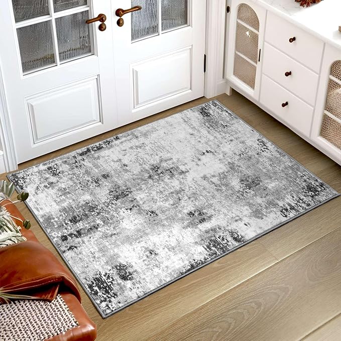 Entryway Rug 3x5 Grey Bedroom Area Rug Washable Non Slip Abstract Boho Rugs - Image 10