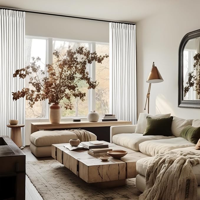 Beige White Extra Long 100% Blackout Linen Curtains 120 Inches Long 2 Panels - Image 9