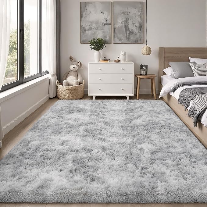 PLHXFR 5x7 Area Rugs Living Room: Fluffy Bedroom Shag Rug Light Grey | Upgrade - Image 2