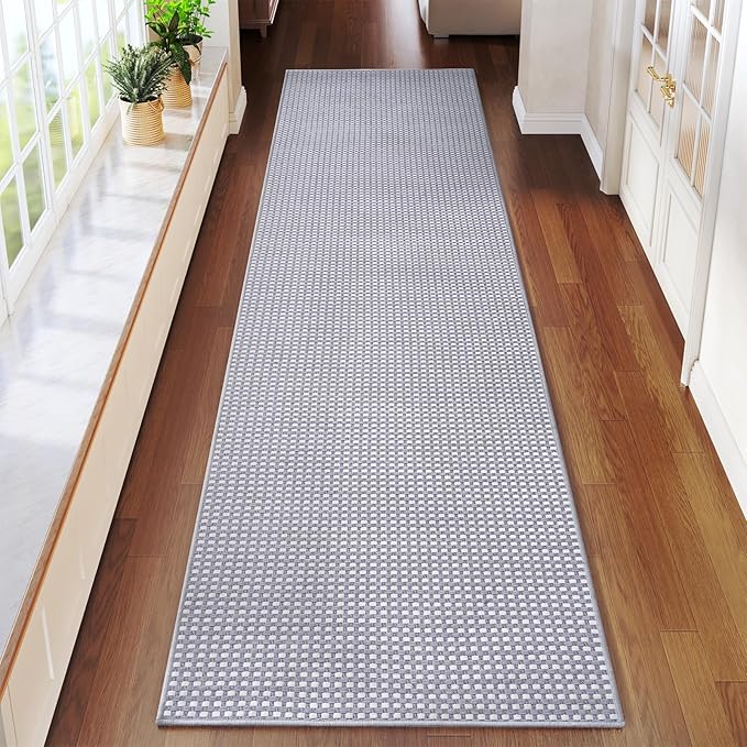 Hallway Runner Rug Extra Long Kitchen Runner Washable Gray 2x8 ft | Boho Woven by YDKGL