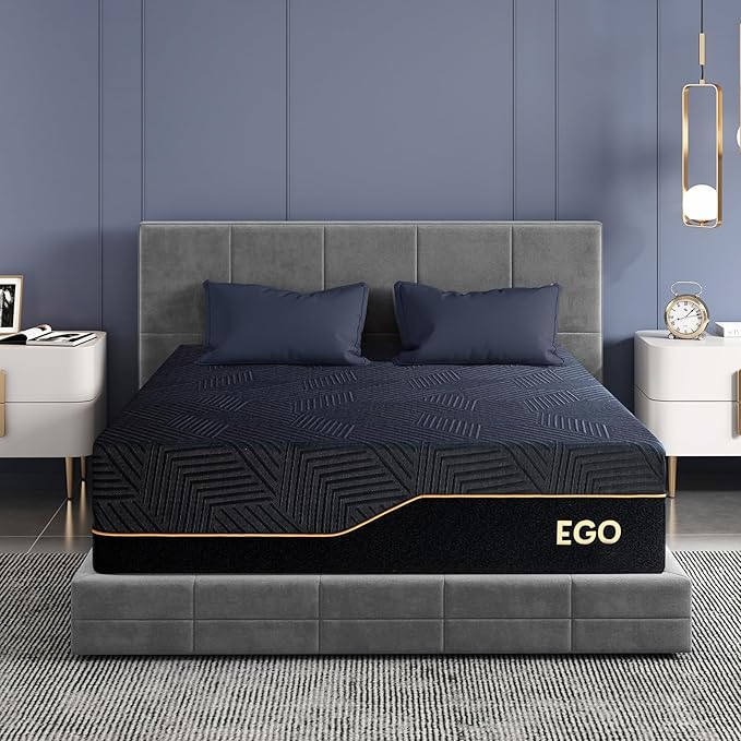 EGOHOME 14 Inch California King Memory Foam Mattress for Back Pain, Cooling Copper Gel Bed in a Box, Foam Made in USA, CertiPUR-US Certified, Therapeutic Medium Firm, 72x84x14 Black