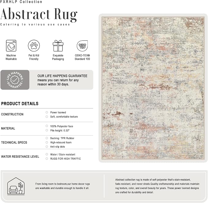 2x3 Washable Entryway Rug: Modern Abstract Indoor Soft Carpet Taupe | - Image 3