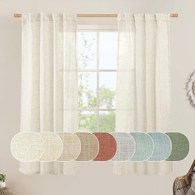 Natural Linen Semi Sheer Curtains 63 Inch by LAMIT