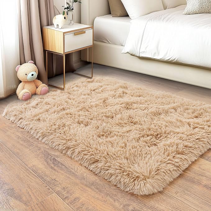 Pionblank Fluffy Small Rug for Bedroom 2x3 Feet, Shag Soft Area Rug, Camel | - Image 8