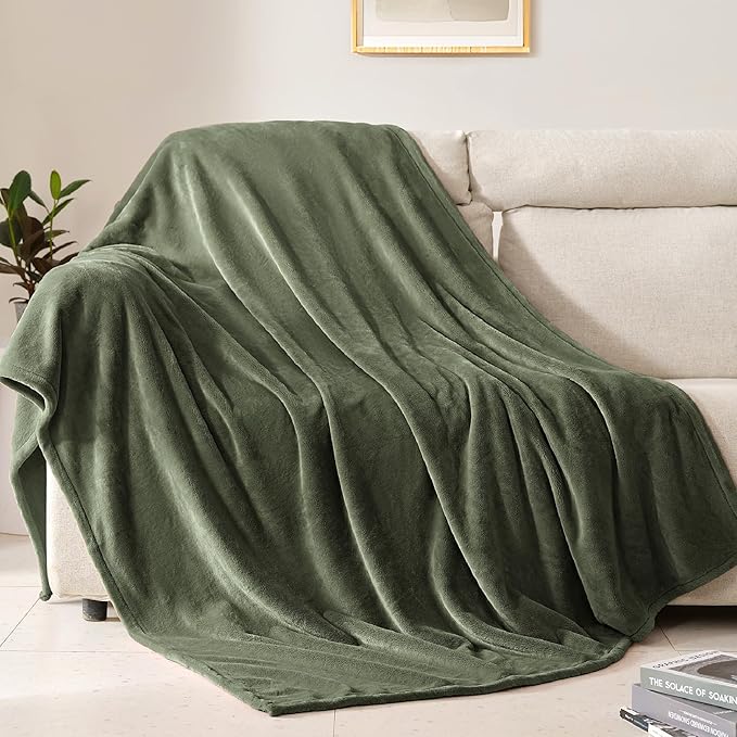 BEAUTEX Fleece Blanket Queen Size Super Soft Flannel Throw Blanket Lightweight Fuzzy Plush Blanket for Couch Sofa or Bed All Seasons (Olive Green, 90" x 90")
