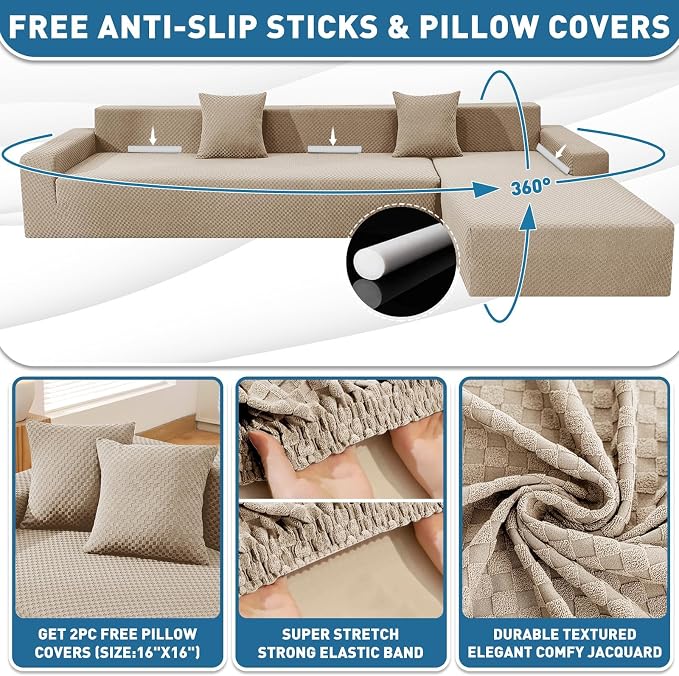 ZNSAYOTX Sectional Couch Covers, Stretch Jacquard Slipcovers - Image 3
