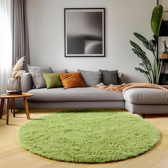 Grass Green Round Area Rug 4ft, Soft Bedroom Circle Rugs Floor Mat - Image 8