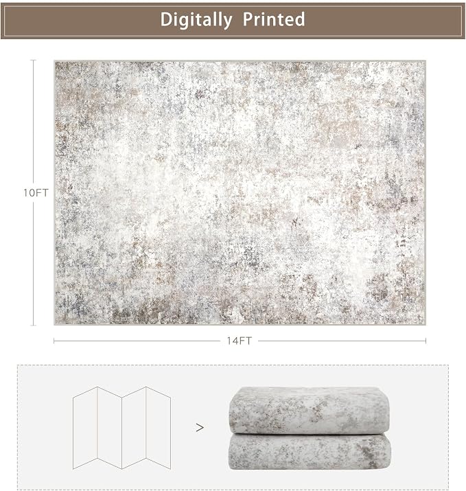 Beige Grey 10x14 Washable Area Rugs - Image 2