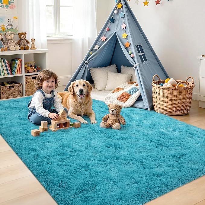 5x7 Blue Fluffy Soft Area Rug Non-Slip - Image 4