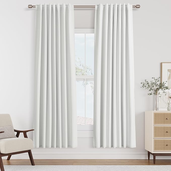 White 100% Blackout Linen Curtains 78 Inch Length 2 Panels Set by Guken