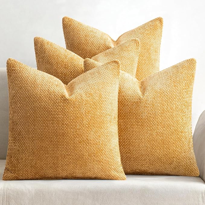MIULEE Soft Decorative Chenille Pillow Covers Gold 20x20 Pack of 4 | Modern by MIULEE