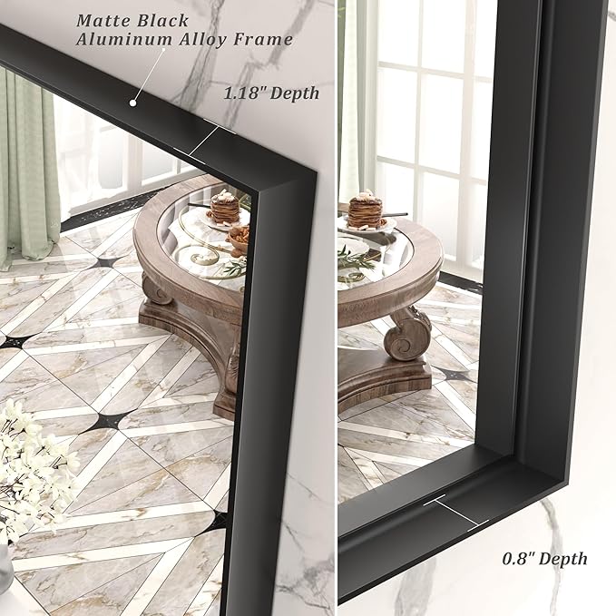 20x28 Inch Black Metal Framed Bathroom Mirror, Black Rectangular Mirror, Matte Black Mirror, Square Corner, Anti-Rust (Horizontal/Vertical)