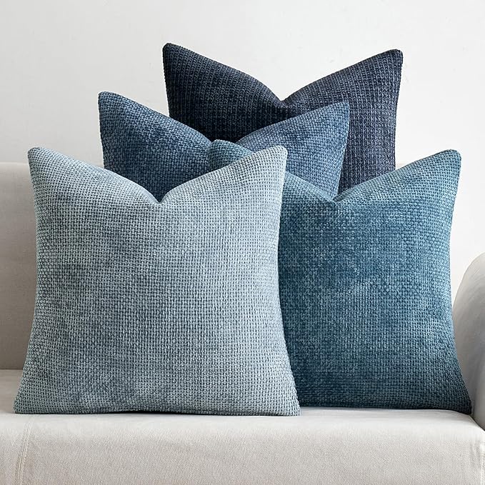 MIULEE Decorative Chenille Euro Pillow Covers Blue Series 22x22 Pack of 4 | by MIULEE