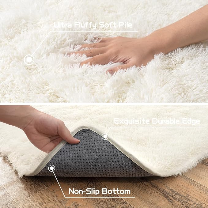 Pionblank Fluffy Area Rug for Bedroom 5x7, Plush Non Slip Rugs, Cream White | - Image 6