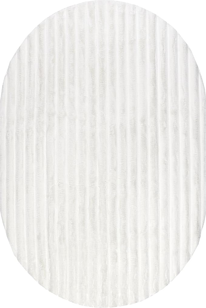 nuLOOM Kai Off White Striped Washable Area Rug, Oval 5' x 8' | Nuloom Kai - Image 5