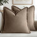 MIULEE Linen Fringe Decorative Fall Throw Pillow Covers Cocoa Brown 18x18 | Set by MIULEE