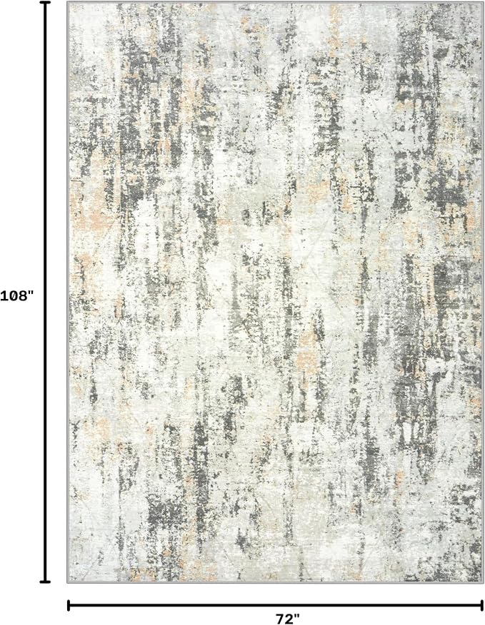 6x9 Area Rugs for Living Room: Washable Abstract Grey Brown Badroom Carpet | - Image 2