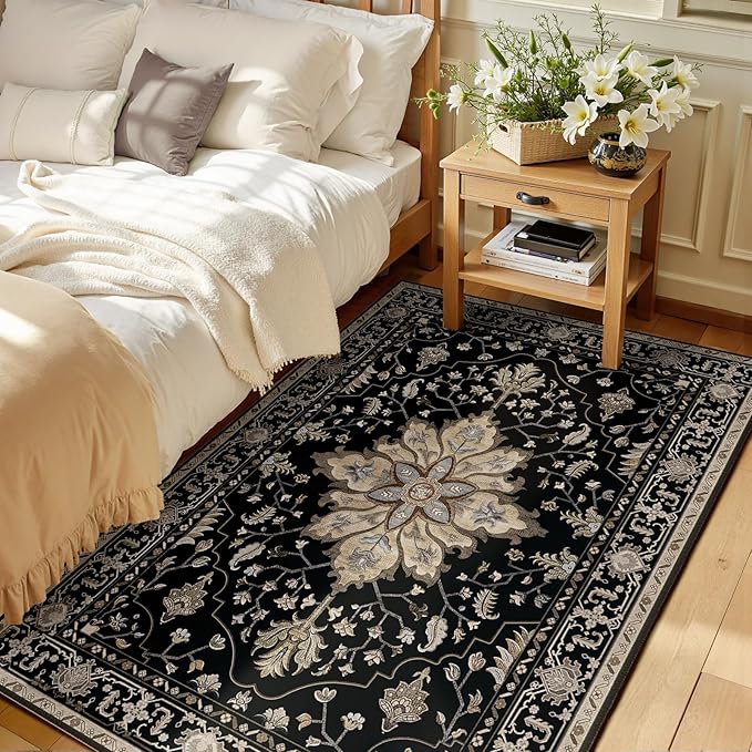 RELEANY Washable Area Rug, Water Repellent, Pet Friendly, Vintage Floral Boho by RELEANY